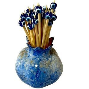 Pomegranate toothpick holder hand painted colorful ceramic base